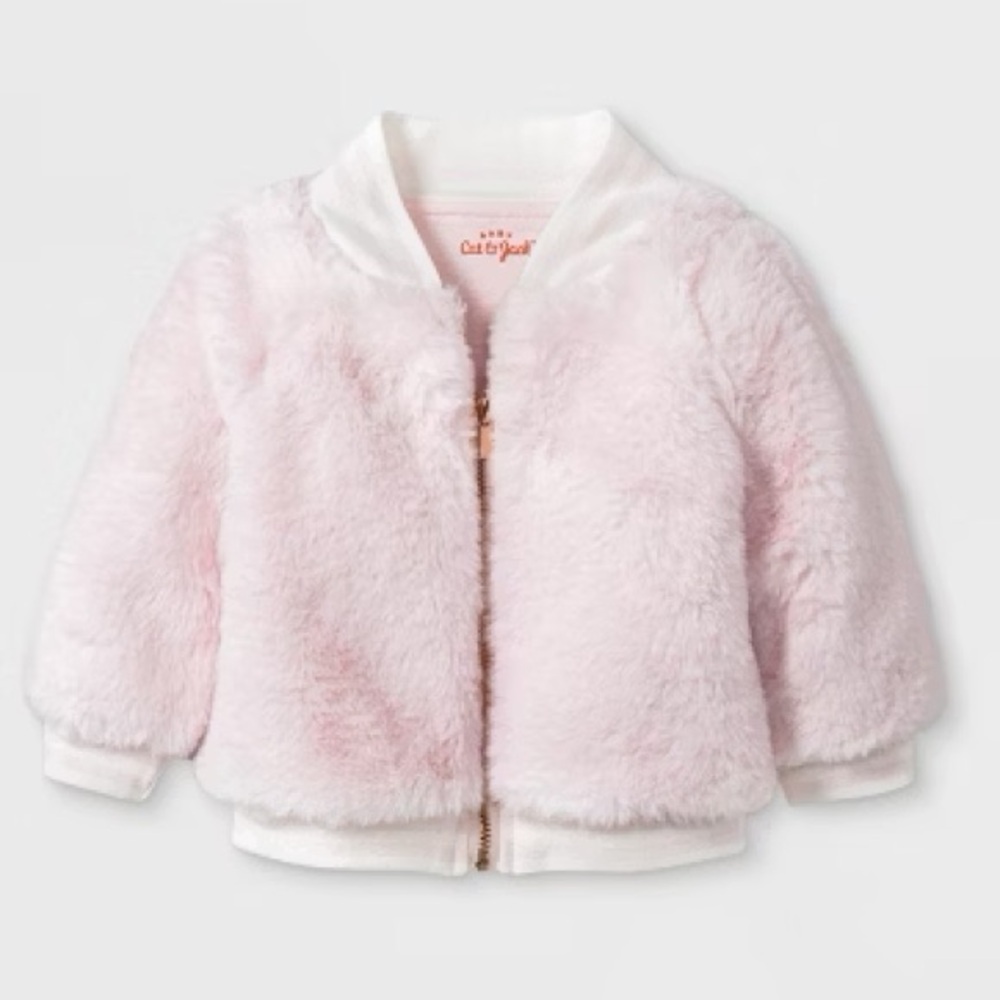 Cat & Jack PINK Faux FUR Bomber Jacket COAT 0-3 month
